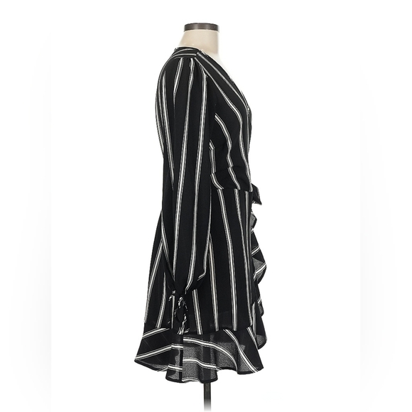 Band of Gypsies Women's Medium Black Pinstripe Faux Wrap Dress - Picture 3 of 16